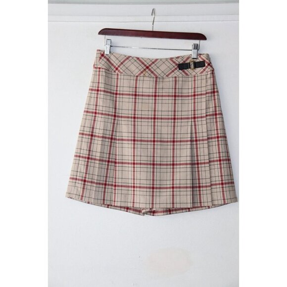 St. John Sport Women Size 4 Small Beige Red Skort Plaid Pleated Mini Skirt Skort - Picture 2 of 7